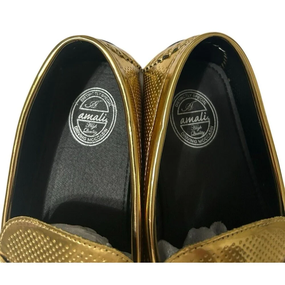 Amali Rila Mens Gold Horsebit Moccasin Loafers Driving Casual Dress Shoes  9.5